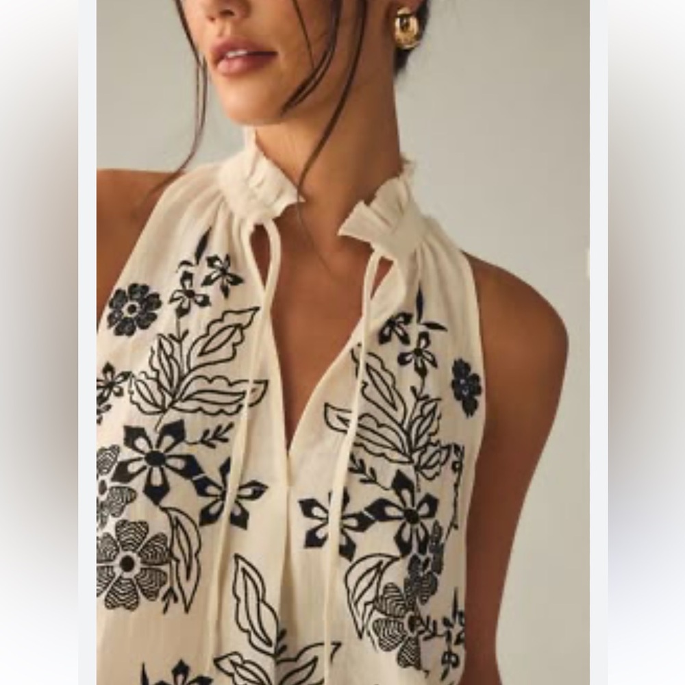 ANTHRO Tavi embroidered tank blouse with tie front, swing style by Pilcro NEW - Picture 2 of 16